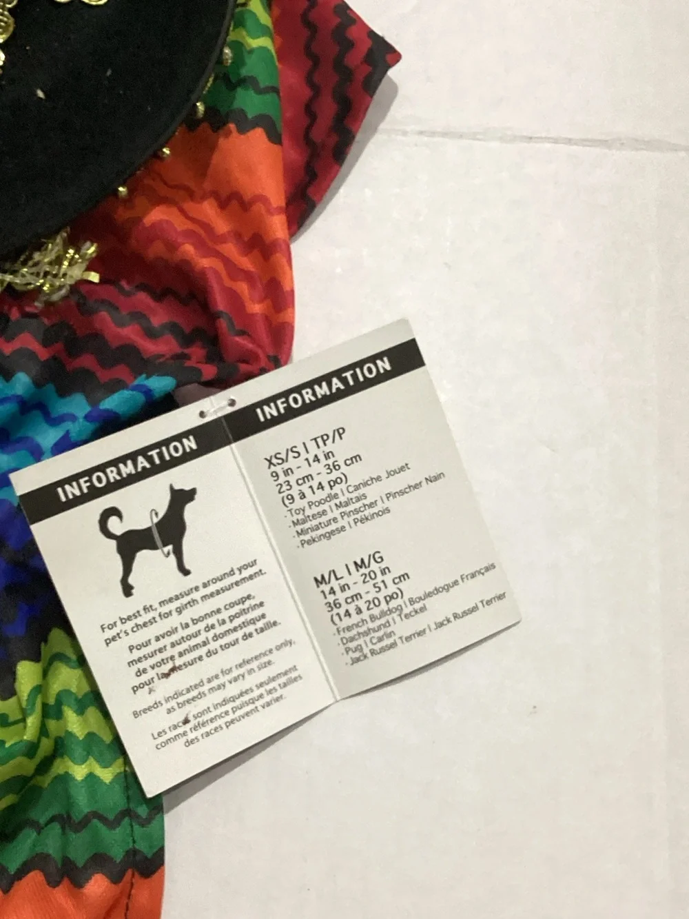 Colorful Rainbow Stripe Dog Poncho with Black Decorative Hat costume